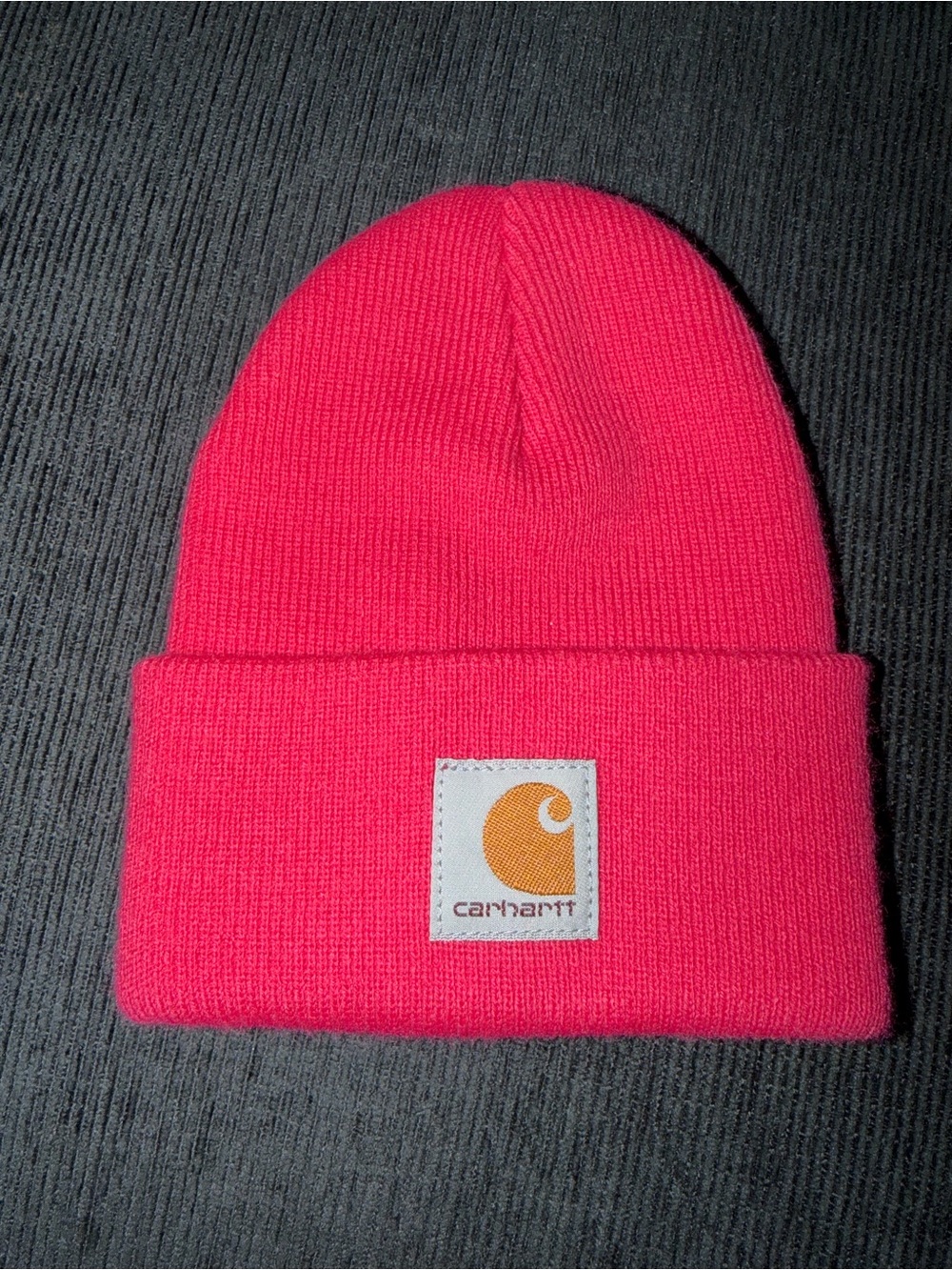 Carhartt Hot Pink Cuffed Beanie with Orange Logo Patch